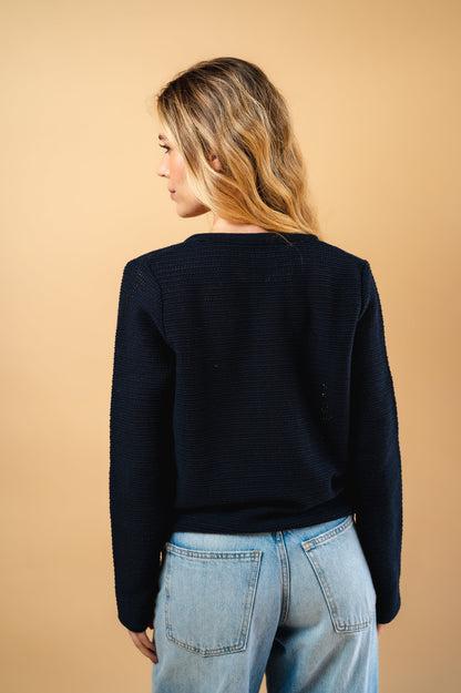 blue herringbone sweater